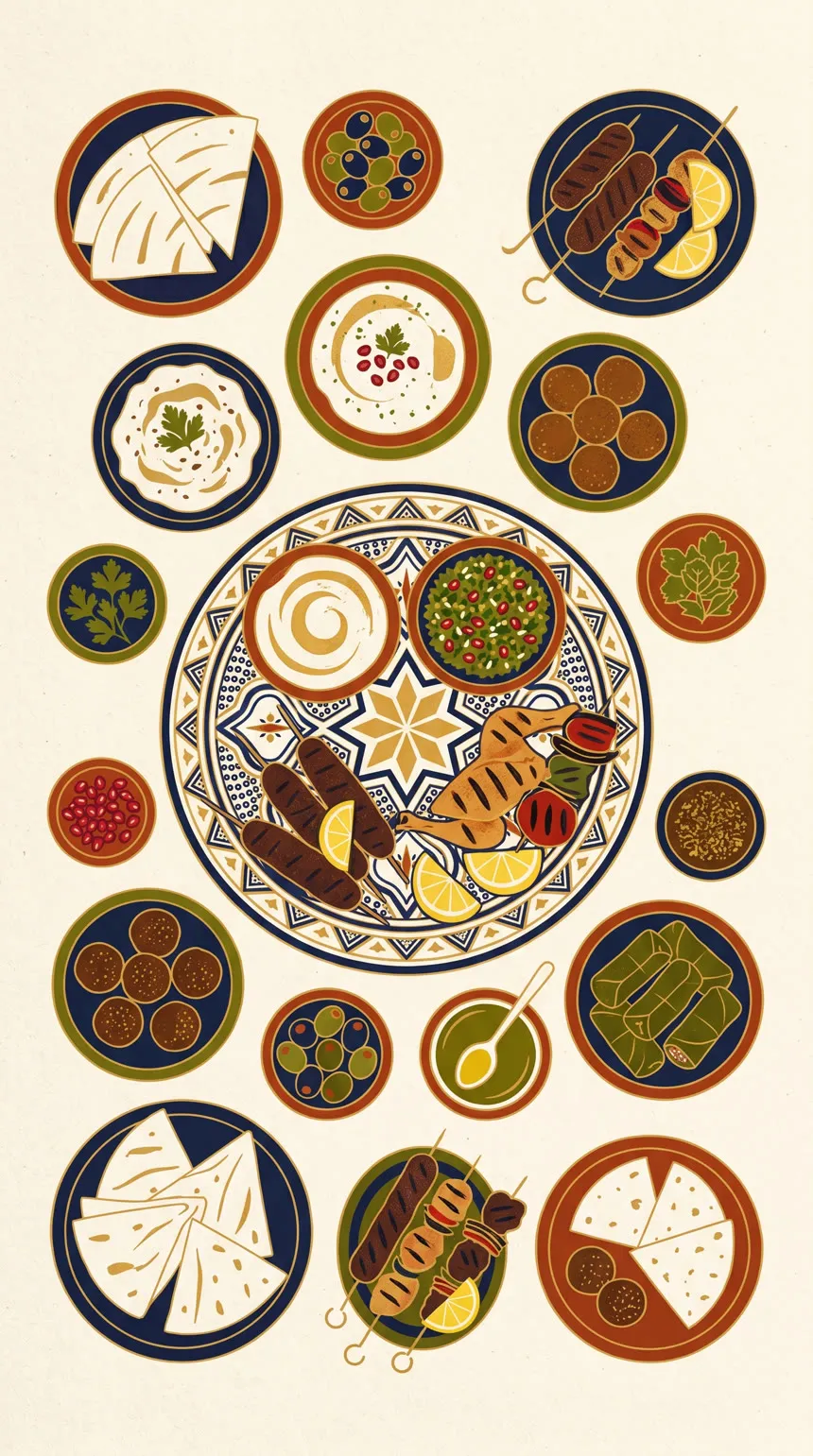 An illustrated overhead spread — compose your own menu