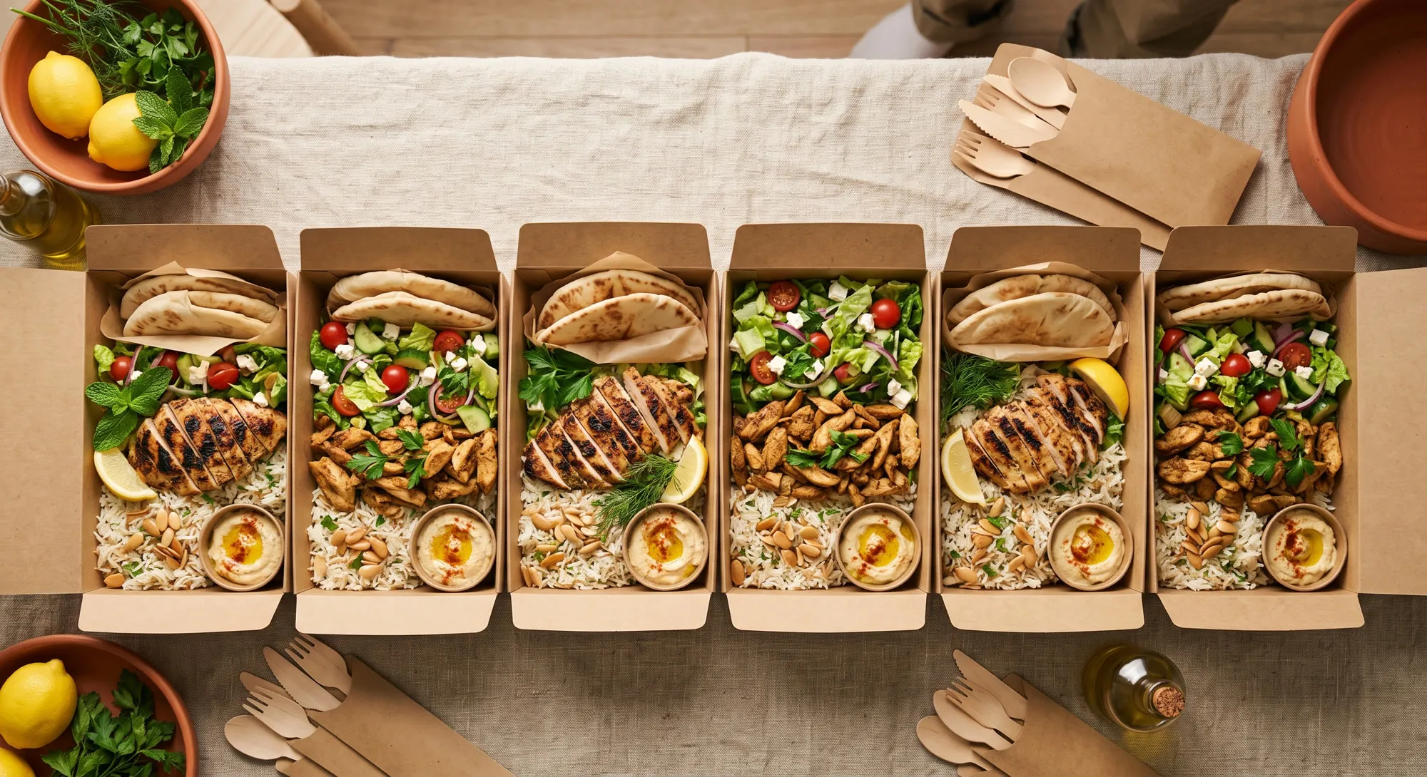 Individually packaged halal boxed meals at scale, labeled and ready for daily delivery