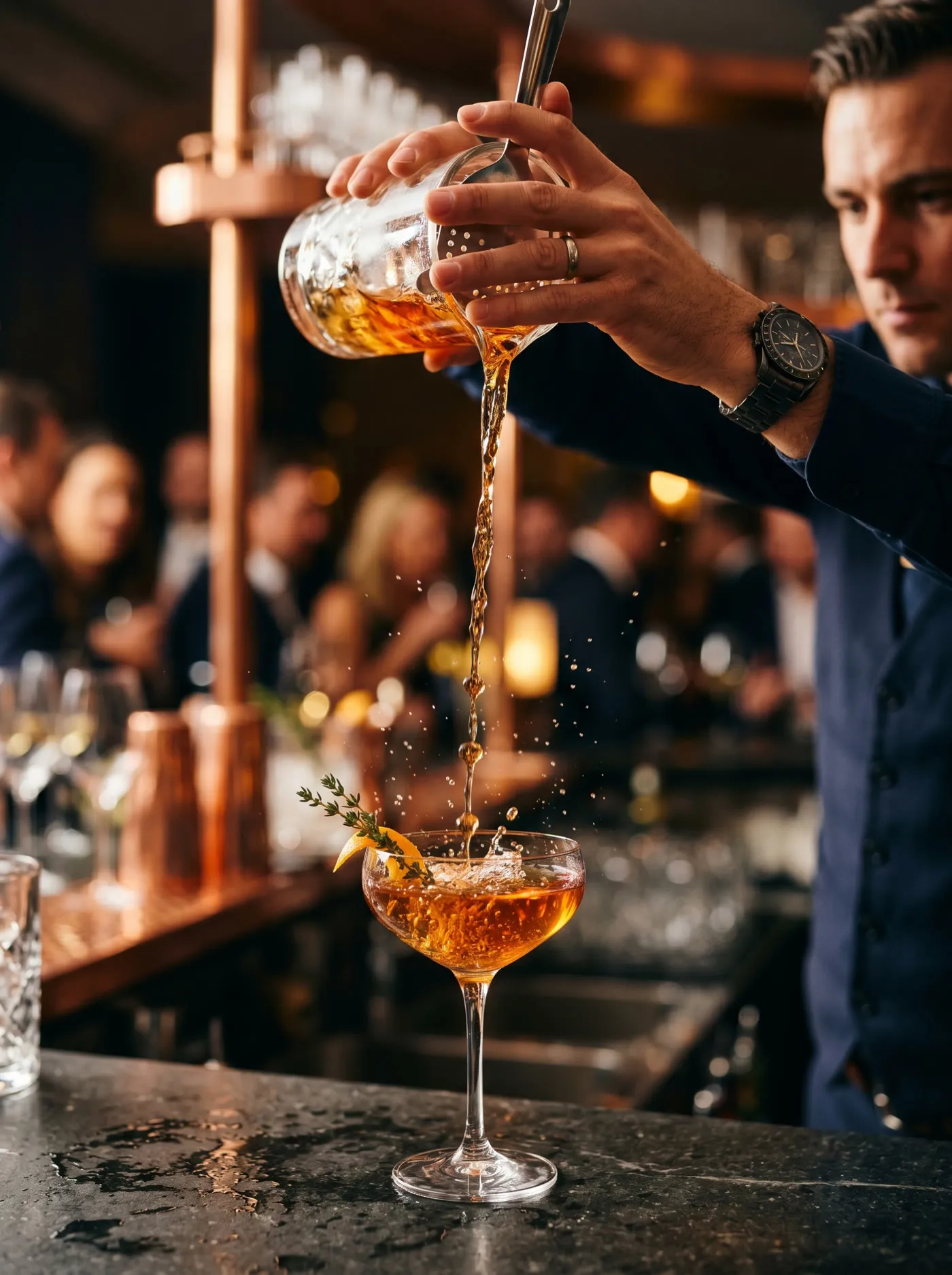 Cocktail poured at the bar