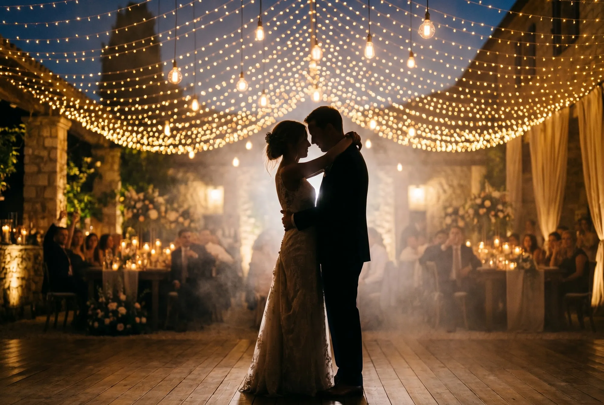 First dance under string lights