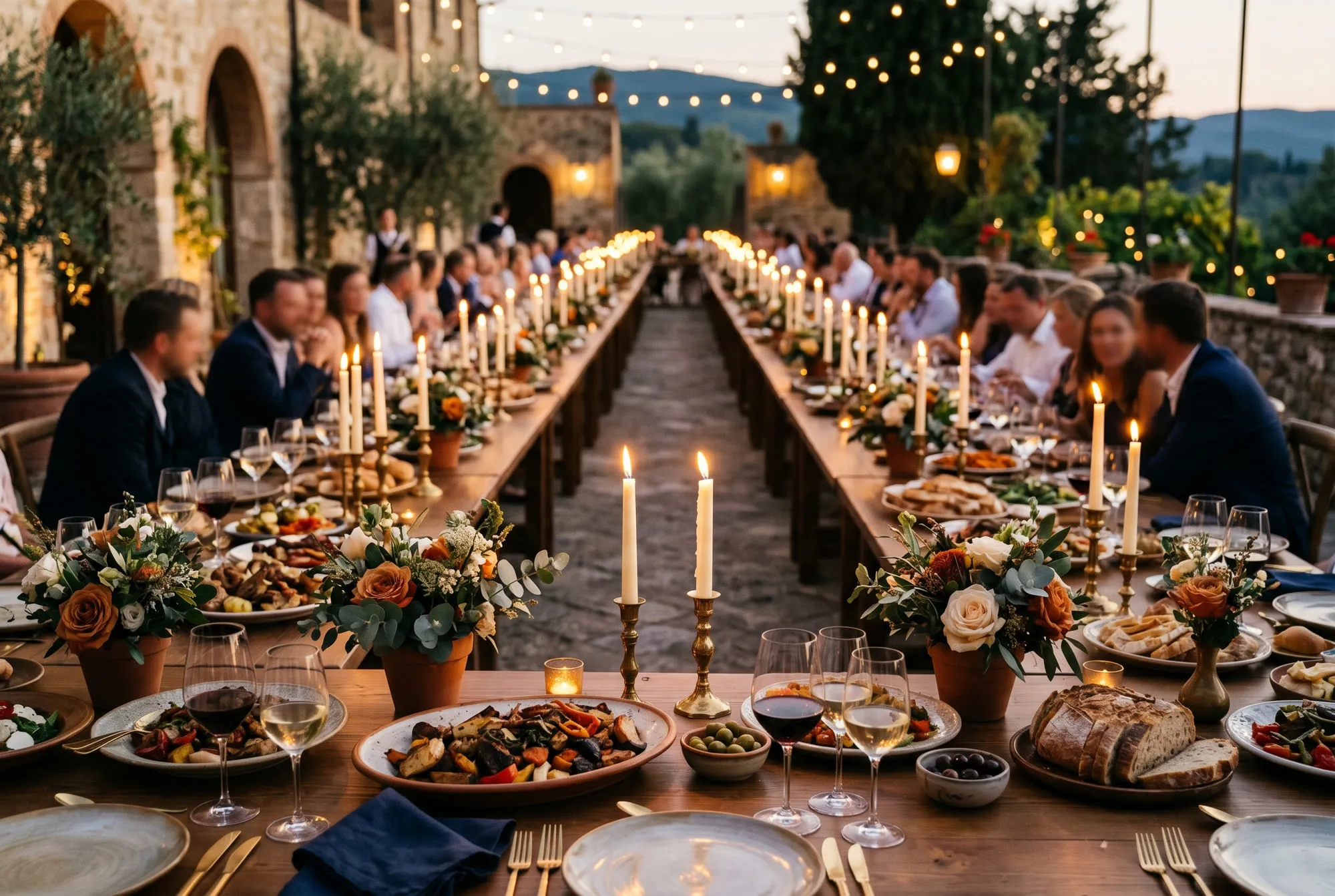 Long table dinner from above