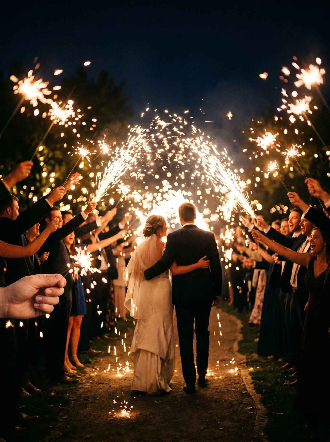 Sparkler send-off at night