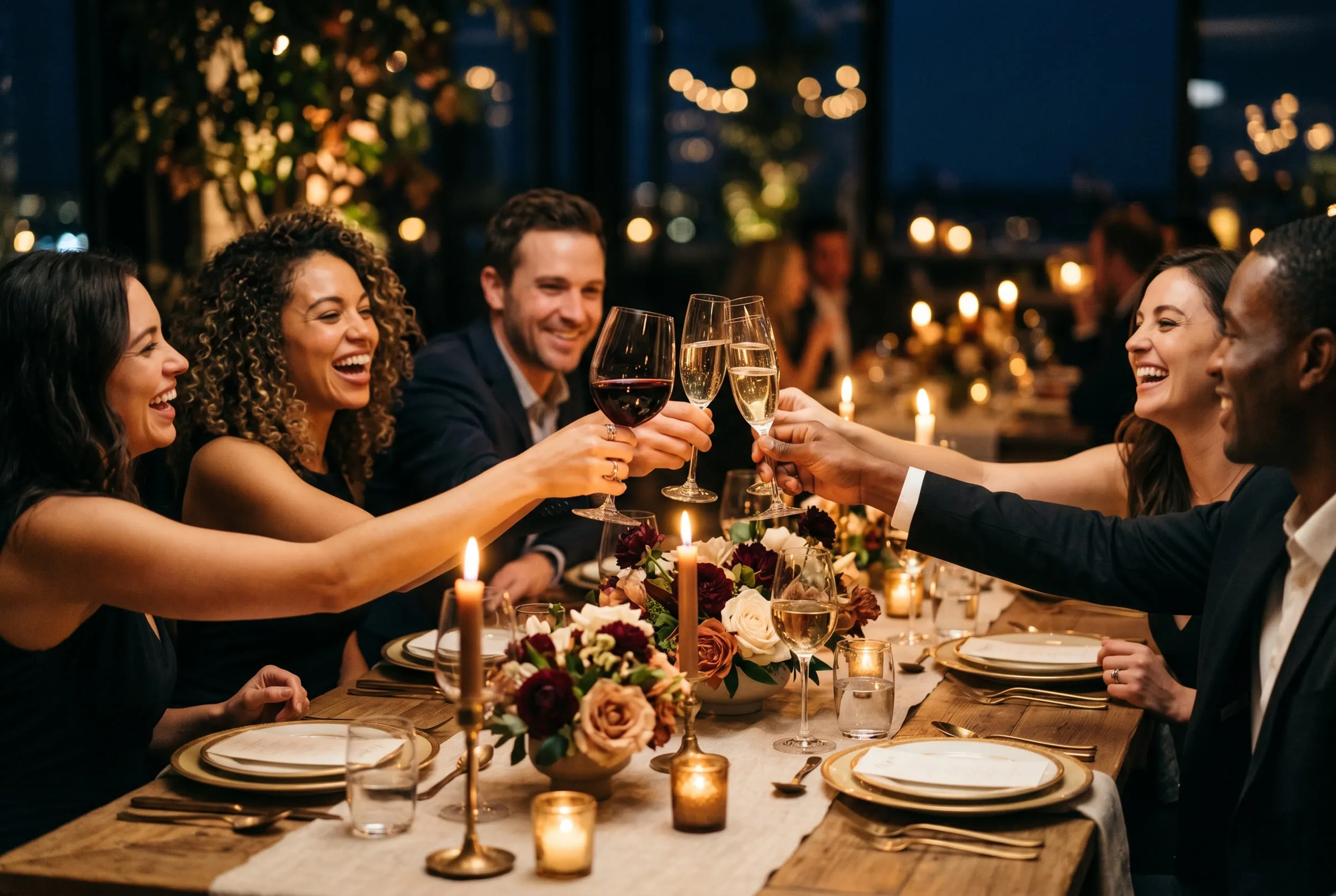 Candlelit private dinner toast