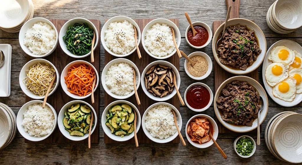 Build-Your-Own Bibimbap Bar — halal catering in Los Angeles · Carthage Kitchen
