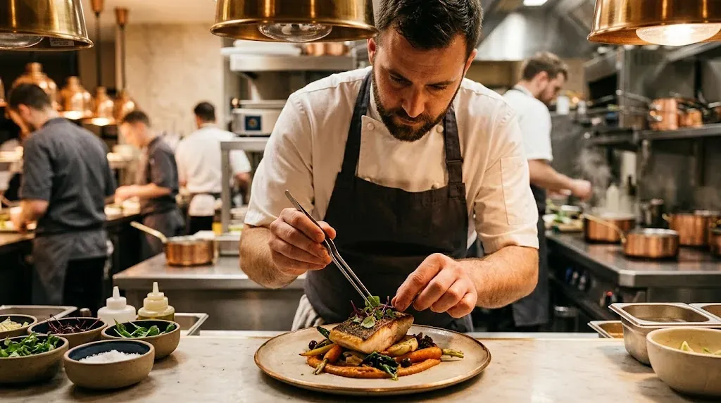 A Carthage Kitchen chef plating at the pass